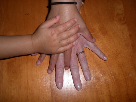 Mommy, Kasen and Karis hands